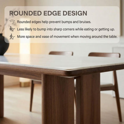 60"-80"White Marble & Walnut Wood Dining Table, Modern Rectangular Kitchen Table for Home