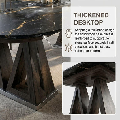 60"-80"Oval Black & Gold Marble Dining Table Set with 8 Chairs, Modern Luxury for Dining Room