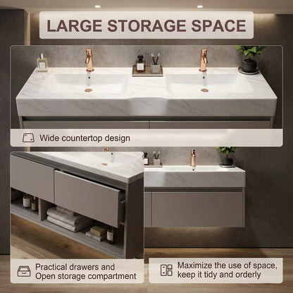 60"-84"Contemporary Bathroom Vanity with Touch Control LED Mirror & Soft-Close Doors