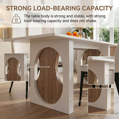 60"-80"Modern White Rectangular Dining Table with Wood Inlay Legs, Seats 4-6