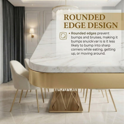 60"-80"Luxury Rectangular Dining Table, White Marble Top with Sleek Gold Metal Legs