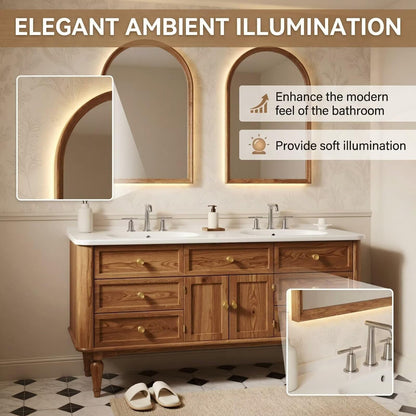 60"-96"Vintage Style Double Sink Bathroom Vanity with Gold Knobs & Storage Cabinet