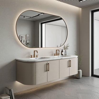 60"-96"Modern Wall-Mounted Bathroom Vanity with Double Sinks & Gold Hardware