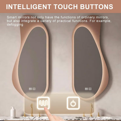 60”-84” 2-Pack Irregular LED Bathroom Mirror, Wall Mounted Lighted Mirror with Anti-Fog & Dimmable for Vanity, Rose Gold Frame