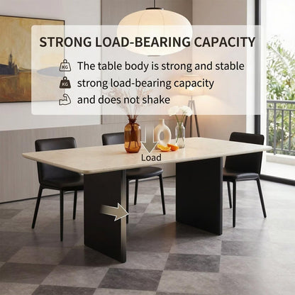 60"-80"Modern Rectangular Dining Table, Light Travertine Top with Matte Black Legs