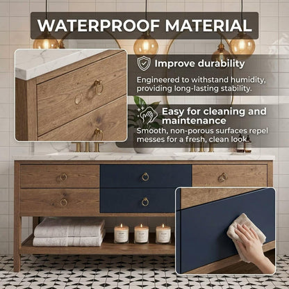 60"-96"Freestanding Bathroom Vanity with Open Shelf & Round Gold Hardware