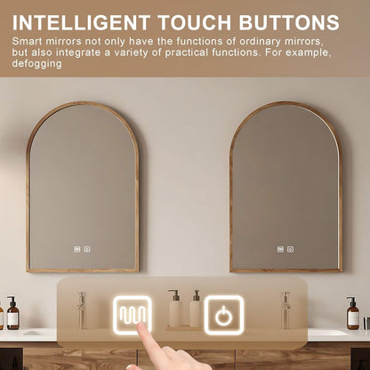 60”-84” Wall Mounted Double Sink Bathroom Vanity with Arched LED Mirrors, Wood Floating Cabinet with White Stone Top, Natural