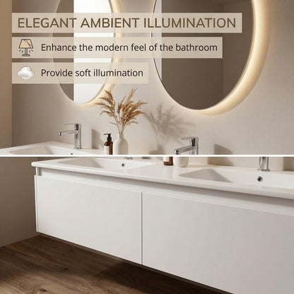 60”-96”Modern Wall Mounted Bathroom Vanity with Matte White Finish & Dual LED Mirrors