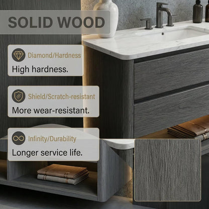 60"-96"Contemporary Double Sink Vanity with LED Mirrors & Soft-Close Drawers