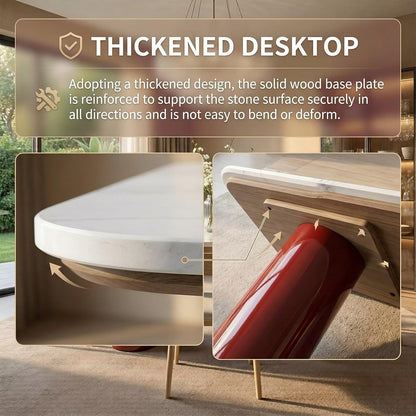 60"-80"Modern Rectangular Dining Table, White Marble Top with Glossy Red Cylindrical Base
