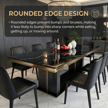 56"-96"Modern Black Marble Dining Table with Gold Accent & Sturdy Base for Large Family Meals
