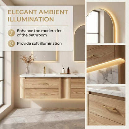 60"-84"Wall Mounted Oak Bathroom Vanity with Double Sinks & 4 Drawer Storage