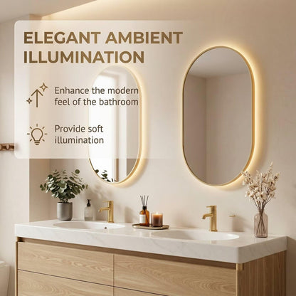 60"-84"Light Oak Floating Bathroom Vanity with Double Sinks & LED Oval Mirrors