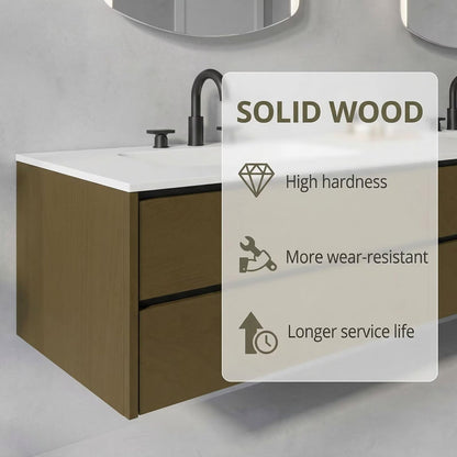 60"-96"Olive Green Floating Bathroom Vanity with Double Sinks & LED Lighted Mirrors