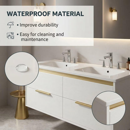 60“-84“Contemporary Bathroom Vanity with Integrated Sink Top & Smart LED Mirror