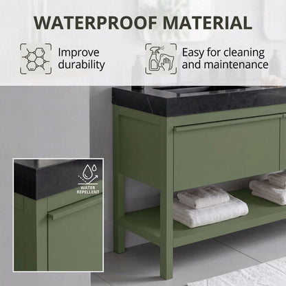 60"-96"Olive Green Bathroom Vanity with Double Sinks, Black Marble Top & Gold Hardware