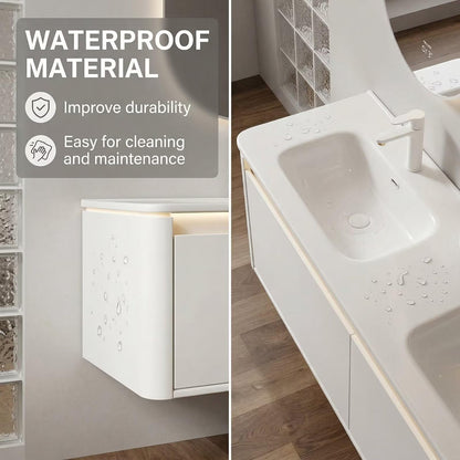 60"-84"Wall Mounted White Bathroom Vanity with Double Sinks & Soft-Close Cabinet Storage