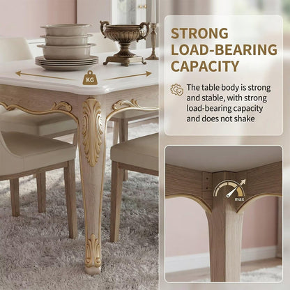 60"-80"Elegant Rectangular Dining Table, White Top with Gold Accents for Dining Room