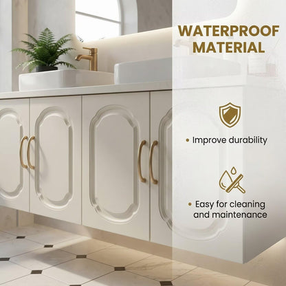60”-84”Double Sink Vanity with LED Mirror, Cream Floating Cabinet & Gold Hardware