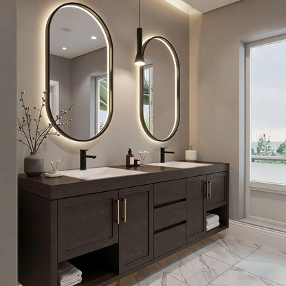 60”-96”Modern Bathroom Vanity with Double Sinks, Storage & LED Mirrors
