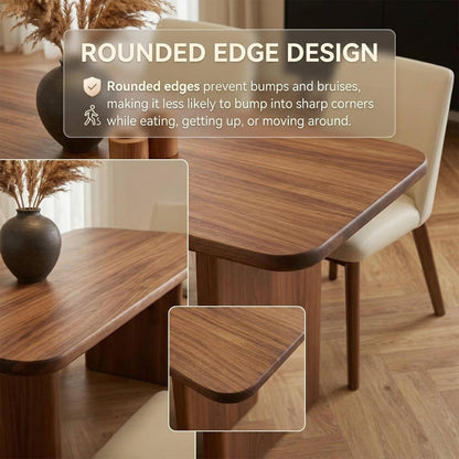 60"-80"Walnut Wood Dining Table with Block Base, Modern Rectangular Mid-Century Kitchen Table