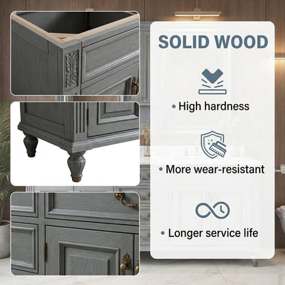 60”-112” Gray Traditional Bathroom Vanity with Double Sinks & Marble Top