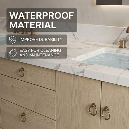 60"-96"Modern Light Oak Floating Bathroom Vanity with Double Sinks & Marble Top