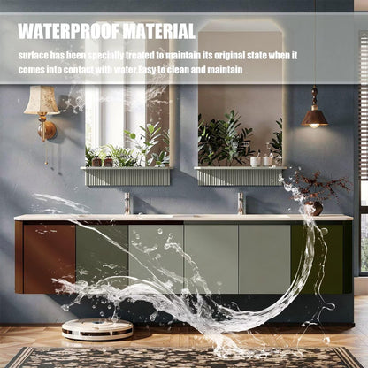 60"-96"Color Block Floating Bathroom Vanity with Double Sinks & LED Mirrors