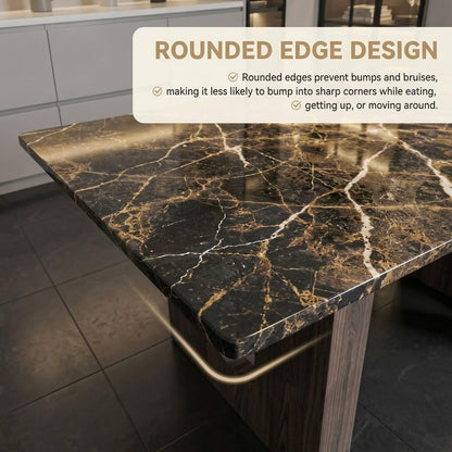 56"-96"Modern Black Gold Marble Dining Table, Rectangular Kitchen Table with Sturdy Wooden Legs for Dining Room
