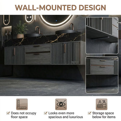 60"-96"Luxury Bathroom Vanity Set with Black Marble Countertop & Storage Drawers