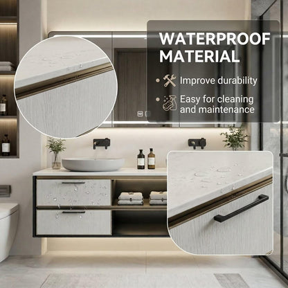 60"-84"Modern Floating Bathroom Vanity Set with LED Mirror & Open Shelves
