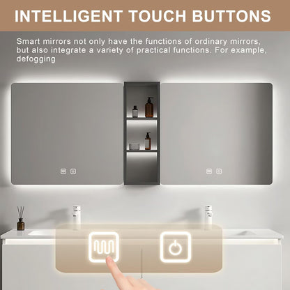 60”-84” Double Sink Floating Bathroom Vanity with LED Mirrors & Open Shelf, Wall Mounted White Vanity with Integrated Top