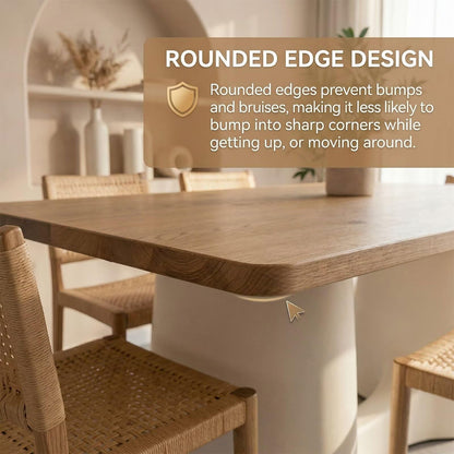 60"-80"Modern Farmhouse Rectangular Dining Table, Natural Wood Kitchen Table with Sturdy Base
