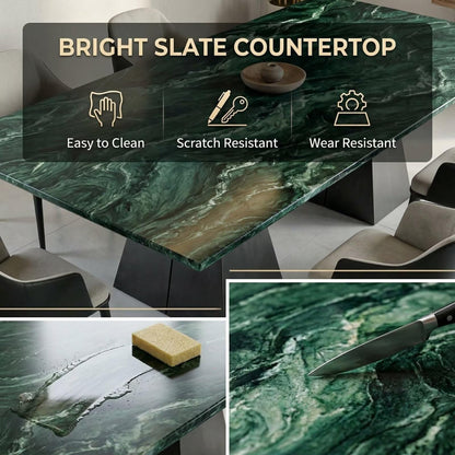 56"-96"Modern Emerald Green Marble Dining Table, Large Kitchen Table with Sturdy Pedestal Base