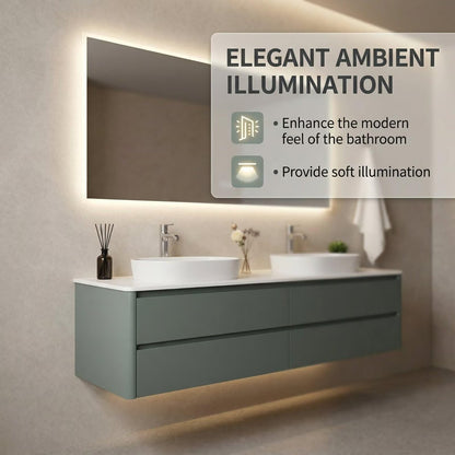 60”-84”Modern Double Sink Bathroom Vanity with LED Mirror, Green Floating Cabinet