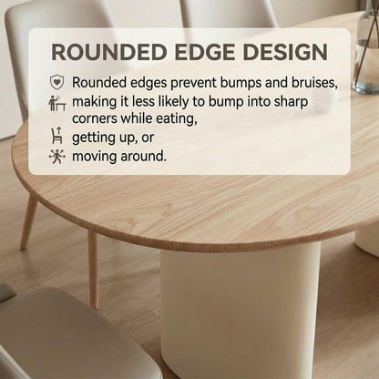 60"-80"Modern Oval Dining Table with Light Wood Top & Cream Base, Seats 4-6