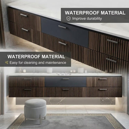 60"-96"Contemporary Fluted Bathroom Vanity with Double Sinks & Storage Drawers