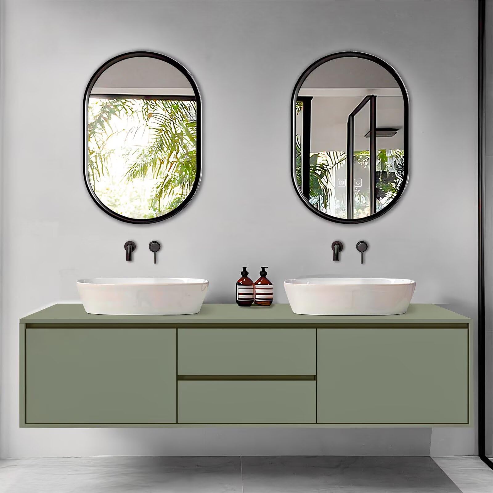 60"-96"Wall-Mounted Double Sink Bathroom Vanity with Matte Green Finish & Storage
