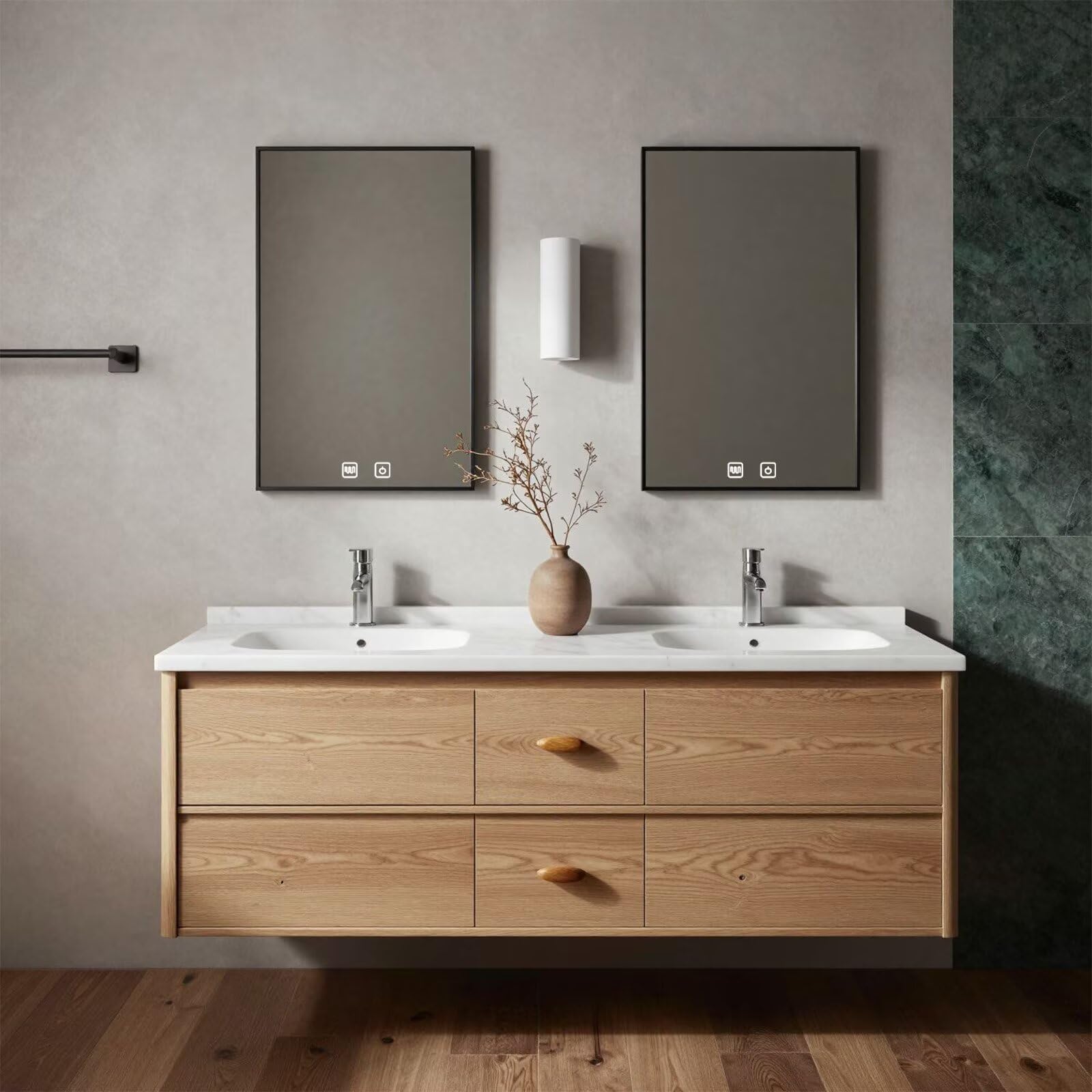 60"-96"Modern Floating Bathroom Vanity, Light Oak Double Sink Cabinet with Drawers