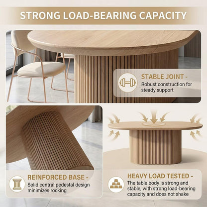 60"-80"Light Wood Oval Dining Table, Modern Kitchen Table with Fluted Column Base