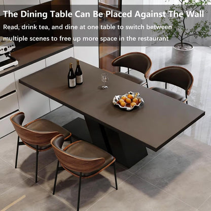 60"-70"Modern Black Rectangular Dining Table with Sculptural Geometric Base for 4-6