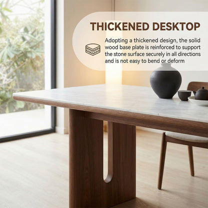 60"-80"White Marble & Walnut Wood Dining Table, Modern Rectangular Kitchen Table for Home