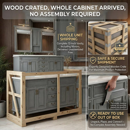 60”-112” Gray Traditional Bathroom Vanity with Double Sinks & Marble Top