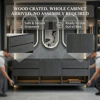 60"-96"Contemporary Double Sink Vanity with LED Mirrors & Soft-Close Drawers