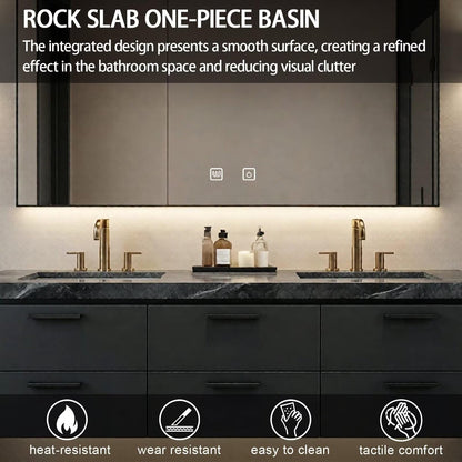 60“-84”Modern Floating Double Sink Bathroom Vanity with Smart LED Mirror & Black Marble Top