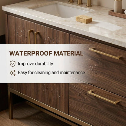 60"-96"Modern Dark Wood Bathroom Vanity with Double Sinks & Arched Mirrors