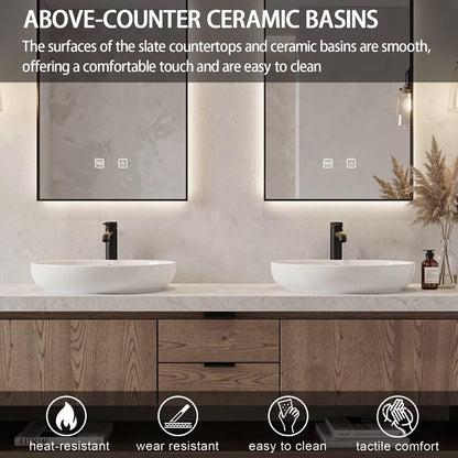 60"-84"Rustic Floating Bathroom Vanity with Double Vessel Sinks & LED Backlit Mirrors