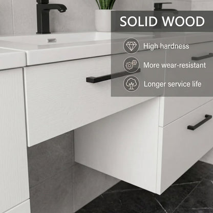 60"-84"Wall Mounted White Bathroom Vanity with Double Sinks & Integrated Makeup Station
