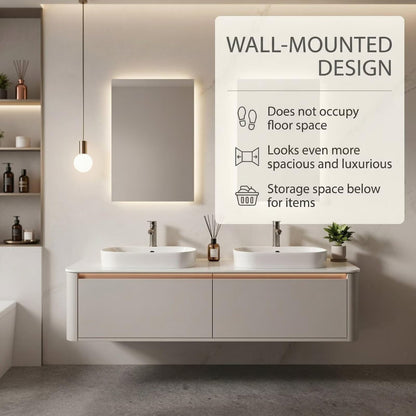 60"-96"Modern Wall-Mounted Bathroom Vanity with Rose Gold Trim & Soft-Close Doors