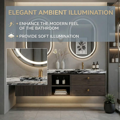 60"-84"Wall-Mounted Bathroom Vanity with Double Sink, Marble Countertop & Gold Knobs